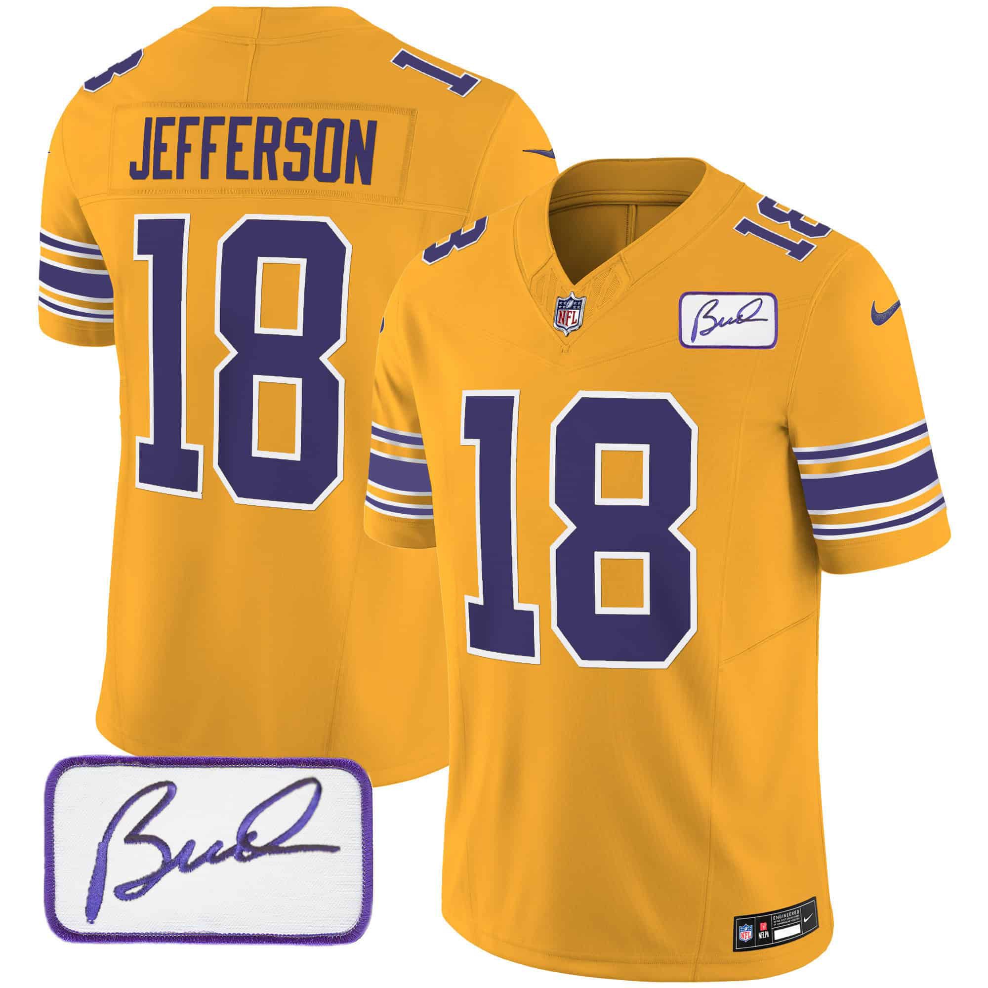 Men Minnesota Vikings #18 Jefferson Yellow 2024 Nike Bud Grant Patch Classic Limited NFL Jersey->indianapolis colts->NFL Jersey
